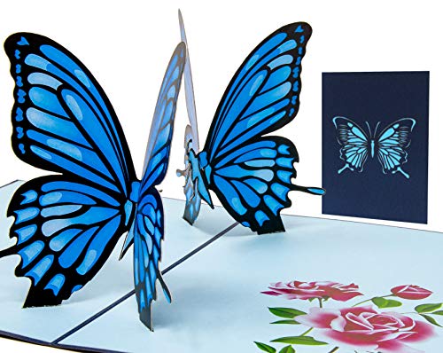 LIMAH® Pop Up 3D Schmetterling-Karte, Glückwunschkarte, Freundschaftskarte, Geschenkkarte, Geburtstagskarte, Überraschungskarte für Jungen und Mädchen (Blau) von LIMAH