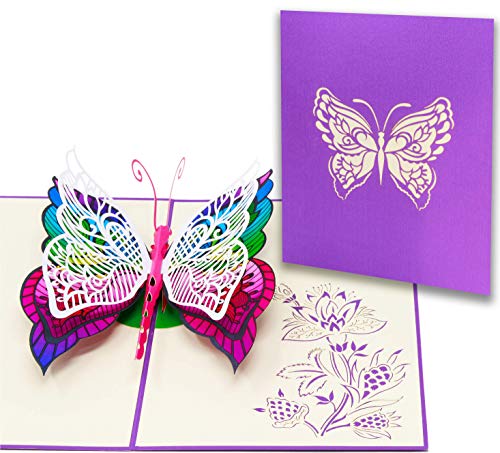LIMAH® Pop Up 3D Schmetterling-Karte, Glückwunschkarte, Freundschaftskarte, Geschenkkarte, Geburtstagskarte, Überraschungskarte für Jungen und Mädchen (Bunt) von LIMAH