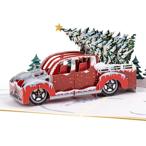 LIMAH® Pop-Up 3D Weihnachten- Weihnachtskarte mit einem Auto und Weihnachtsbaum– passend zum Gutschein oder Geldgeschenk – für Frau und Mann- Weihnachtstruck von LIMAH