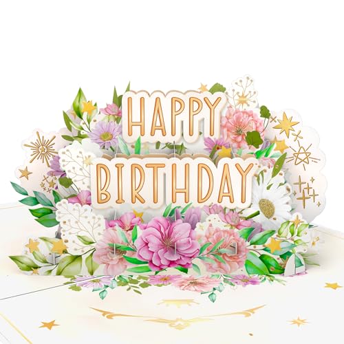 LIMAH® Pop-Up Geburtstagskarte mit Blumen | Edle Happy Birthday 3D Karte zum Geburtstag oder Jubiläum | Besondere Geschenkidee für Frau und Freundin | Als Gutschein, Geldgeschenk oder Geschenkkarte von LIMAH