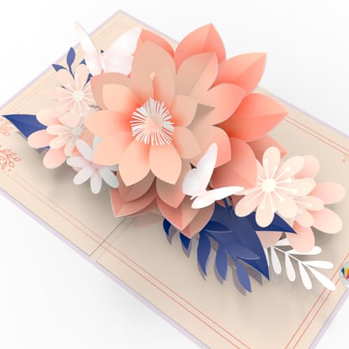 LIMAH® Pop Up Karte Blumen & weisse Schmetterlinge | Geburtstagskarte 3D Blumenkarte, Gutscheinkarte, Geschnekkarte, Geldgeschenk | Besondere Geschenkidee für Frau, Freundin und Mutter von LIMAH