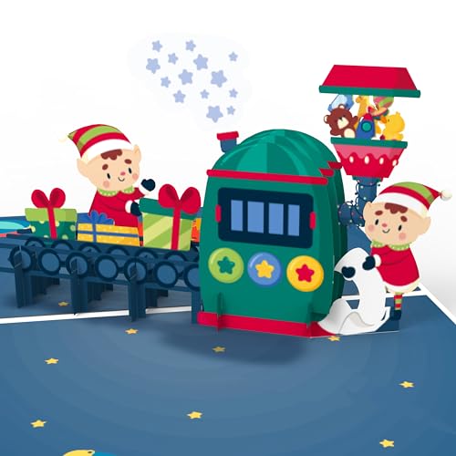 LIMAH® Pop-Up Karte Weihnachten Geschenke Fabrik - lustige und witzige 3D Weihnachtskarte mit Weihnachtselfen - Geldgeschenk oder Gutschein für Kinder (Mädchen und Jungen) mit Umschlag von LIMAH