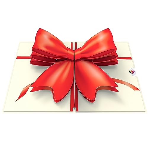 LIMAH® Pop-Up Karte rote Schleife - 3D Geburtstagskarte mit extra Fach – Glückwunschkarte zur Hochzeit, Geburtstag, Weihnachten, Jubiläum, Urlaub - passend für Gutscheinkarte oder Geldgeschenk von LIMAH