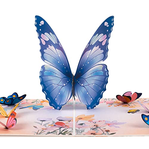 LIMAH® Pop-Up Schmetterling Karte/für Frau, Mann als Geburtstagskarte, Dankeskarte oder für Gute Besserung/Motiv 3D Schmetterlinge und Wiese in Aquarell von LIMAH