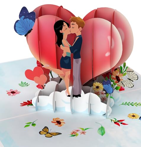 LIMAH® Pop Up Valentinskarte Geburtstagskarte Hochzeitskarte 3D Liebes-Grußkarte mit einem Paar und Herz Motiv zum Hochzeitstag Hochzeit Jahrestag für Sie und Ihn von LIMAH