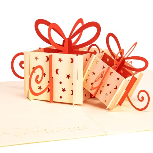 LIMAH® Pop Up Weihnachtskarte, X-Mas-Karte, mit zwei 3D Weihnachtsgeschenken und Merry Christmas Aufschrift. Glückwunschkarte, Freundschaftskarte, Geschenkkarte, Überraschungskarte von LIMAH