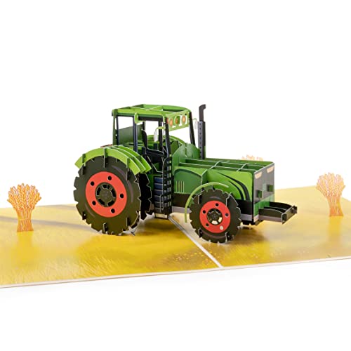 LIMAH® Pop-up Geburtstagskarte Traktor für Mann/Junge/Kinder - Karte zum Geburtstag gut kombinierbar mit einem Gutschein oder Geldgeschenk - Motiv grüner Trecker mit Weizenbündel von LIMAH