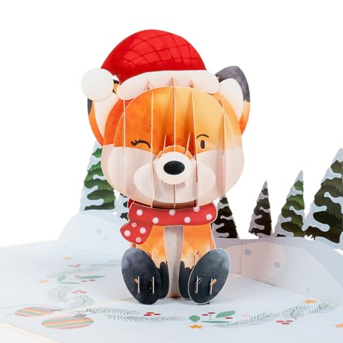 LIMAH® Pop-up Karte zu Weihnachten mit Fuchs - Eine ausgefallene und lustige 3D Weihnachtskarte - Ob als Geschenk zu Weihnachten, Geldgeschenk oder als süße Gutschein-Idee - mit Umschlag von LIMAH