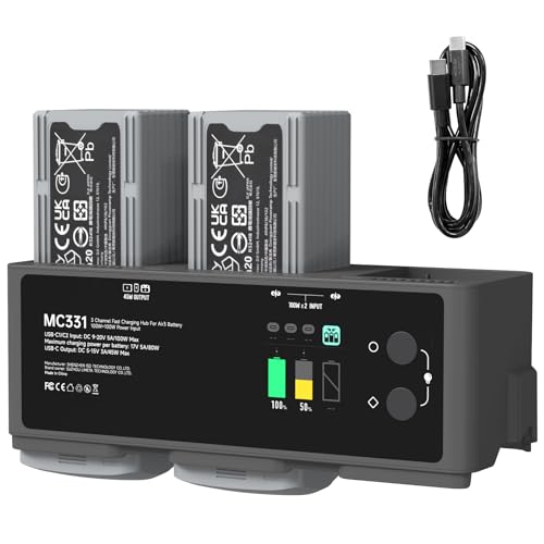 LIMETA 200W DJI Air 3/Air 3S Akku Ladegerät, Schnellladegerät mit USB für Air 3/3S RC Drohne, DJI Air 3/3S Zubehör mit LED-Anzeige, DREI-Kanal, App-Verbindung, Entladefunktion (ohne Batterien) von LIMETA