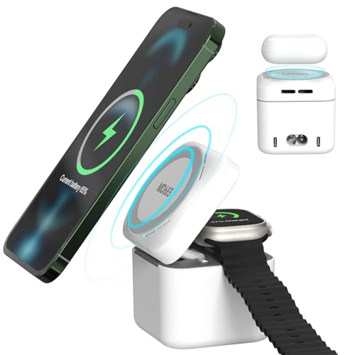 LIMETA 4 in 1 Ladestation, Mehrere Geräte Magnetische Ladestation, USB C Schnellladegerät, Wireless Charger Stand OTA-Upgrade Kompatibel mit iPhone Series AirPods iWatch von LIMETA