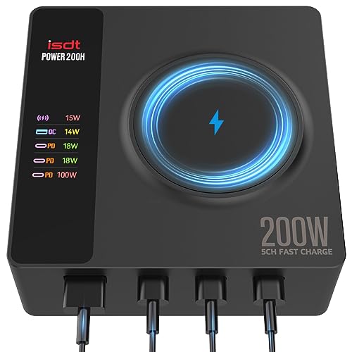 LIMETA 5-Port Ladegerät USB C Schnellladegerät PD3.0 Kabellos Magnetisch Induktive Handy Ladestation Mehrere Geräte(100W Max) APP Link Kompatibel mit Laptop OTA-Upgrade von LIMETA