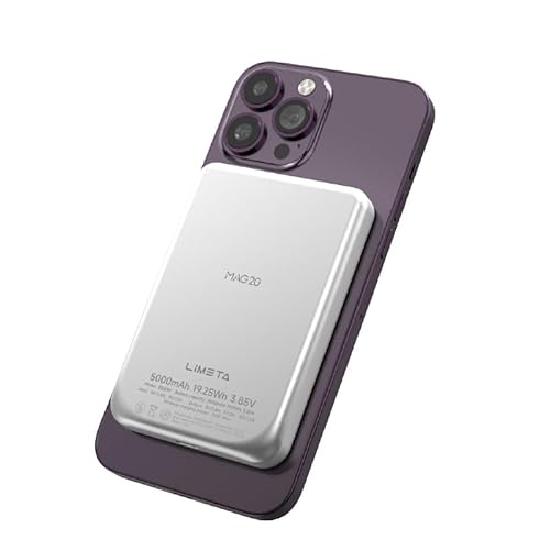 LIMETA EB20W 5000mAh Power Bank: 18W Magnetischer Drahtloser Ladegerät mit Dualem USB - C, Summerton für Sehbehinderte, kompatibel mit iPhone 12-16 von LIMETA