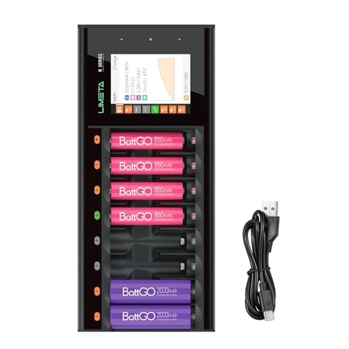 LIMETA Intelligentes Akku Ladegerät AA AAA 8-Slot Batterieladegerät USB Typ-C QC3.0 Schnellladegerät LCD Display Wiederaufladbare Ladegerät Batterien Li-lon LiHv NI-MH NI-Cd Schwarz LIMETA Intelligentes Akku Ladegerät AA AAA 8-Slot Batterieladegerät USB Typ-C QC3.0 Schnellladegerät LCD Display Wiederaufladbare Ladegerät Batterien Li-lon LiHv NI-MH NI-Cd Schwarz von LIMETA