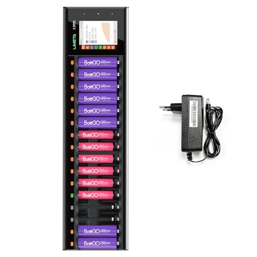 LIMETA R16 16 Slots AA AAA Fit mit LiHv/Ni-MH/Ni-Cd, LiFePO4 und Li-Ionen-Akkus, Schnellladegerät von LIMETA
