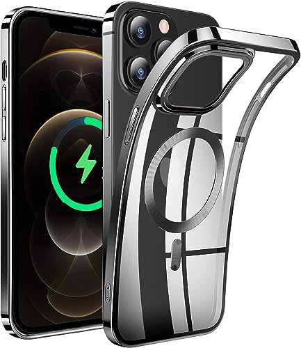 Magnetisch Clear Hülle für iPhone 12 Pro Max kompatibel mit MagSafe [Niemals Gelb] Durchsichtig Silikon HandyHülle Militärqualität Stoßfeste Dünne Schutzhülle Case- Transparent Schwarz von LIN SARL