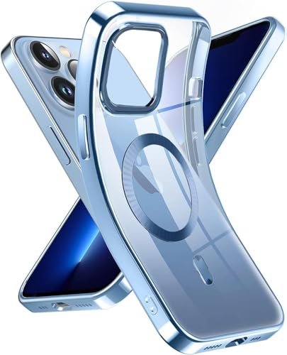 Magnetisch Clear Hülle für iPhone 13 Pro Max kompatibel mit MagSafe [Niemals Gelb] Durchsichtig Silikon HandyHülle Militärqualität Stoßfeste Dünne Schutzhülle Case-Transparent Blau von LIN SARL