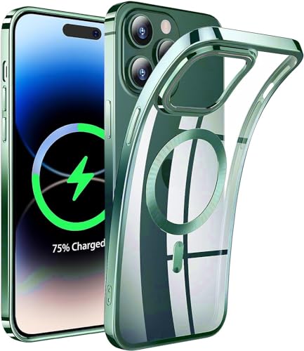 Magnetisch Clear Hülle für iPhone 15 Pro Max kompatibel mit MagSafe [Niemals Gelb] Durchsichtig Silikon HandyHülle Militärqualität Stoßfeste Dünne Schutzhülle Case,Transparent Grün von LIN SARL