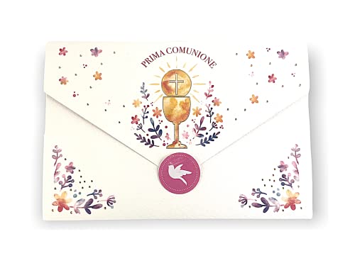 LINA OFFICINE GRAFICHE CREATIVE 96-561 Glückwunschkarte Kommunion Mädchen - mit Etikett mit Umschlag, 11 x 16 cm (Litursches Kelch für Mädchen) von LINA OFFICINE GRAFICHE CREATIVE