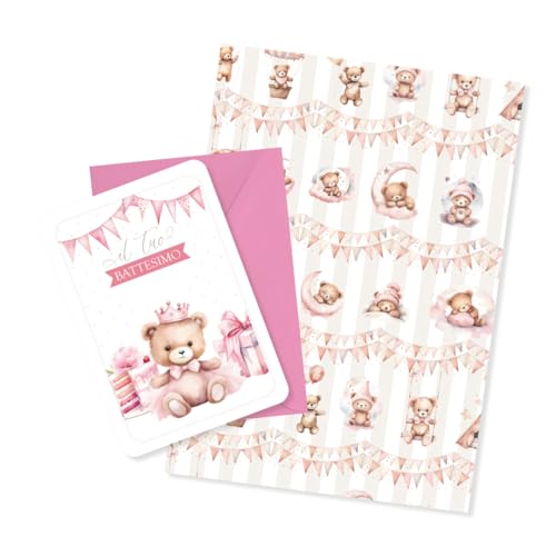 LINA OFFICINE GRAFICHE CREATIVE Tauf-Set mit Karte 16 x 12 cm und Geschenkkarte 100 x 70 cm, Motiv Teddybär rosa LINA OFFICINE GRAFICHE CREATIVE Tauf-Set mit Karte 16 x 12 cm und Geschenkkarte 100 x 70 cm, Motiv Teddybär rosa von LINA OFFICINE GRAFICHE CREATIVE