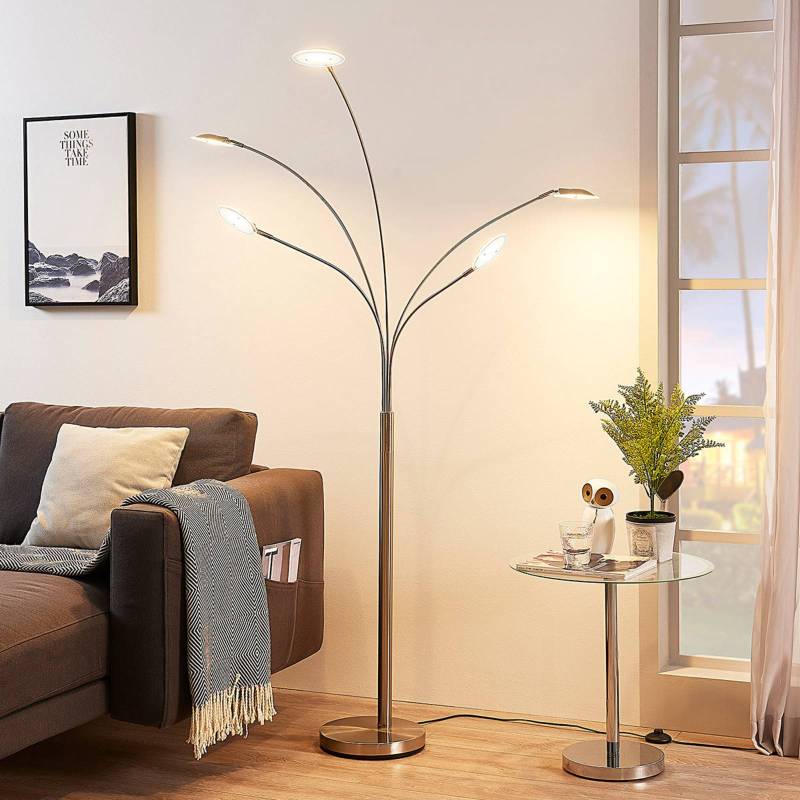 Lindby LED-Stehleuchte Anea, 179 cm, 5-flammig, nickelfarben von LINDBY