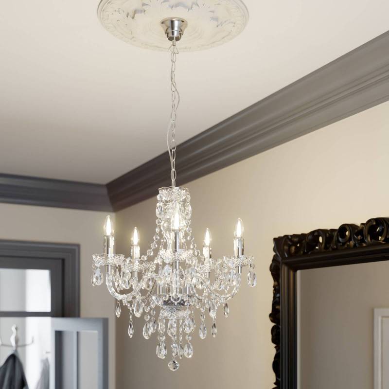 Lindby Kronleuchter Merida, chrom, Metall, 5-flg., Ø 52 cm von LINDBY