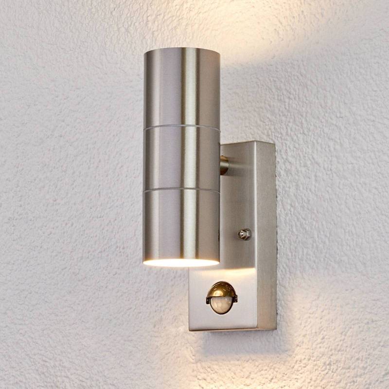 Lindby Außenwandleuchte Eyrin, Höhe 22 cm, Edelstahl, Sensor von LINDBY