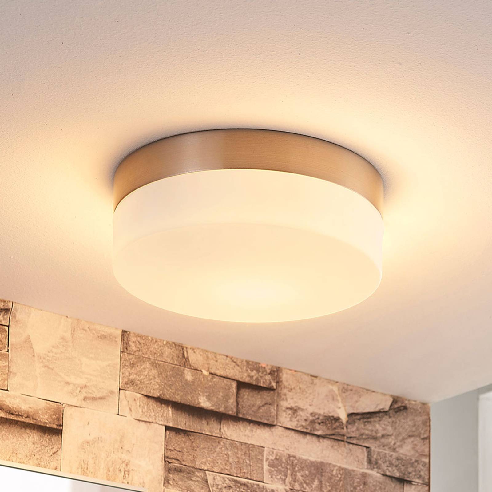 Lindby Bad-Deckenlampe Amilia, Ø 18 cm, E27, nickel, Glas Lindby Bad-Deckenlampe Amilia, Ø 18 cm, E27, nickel, Glas von LINDBY