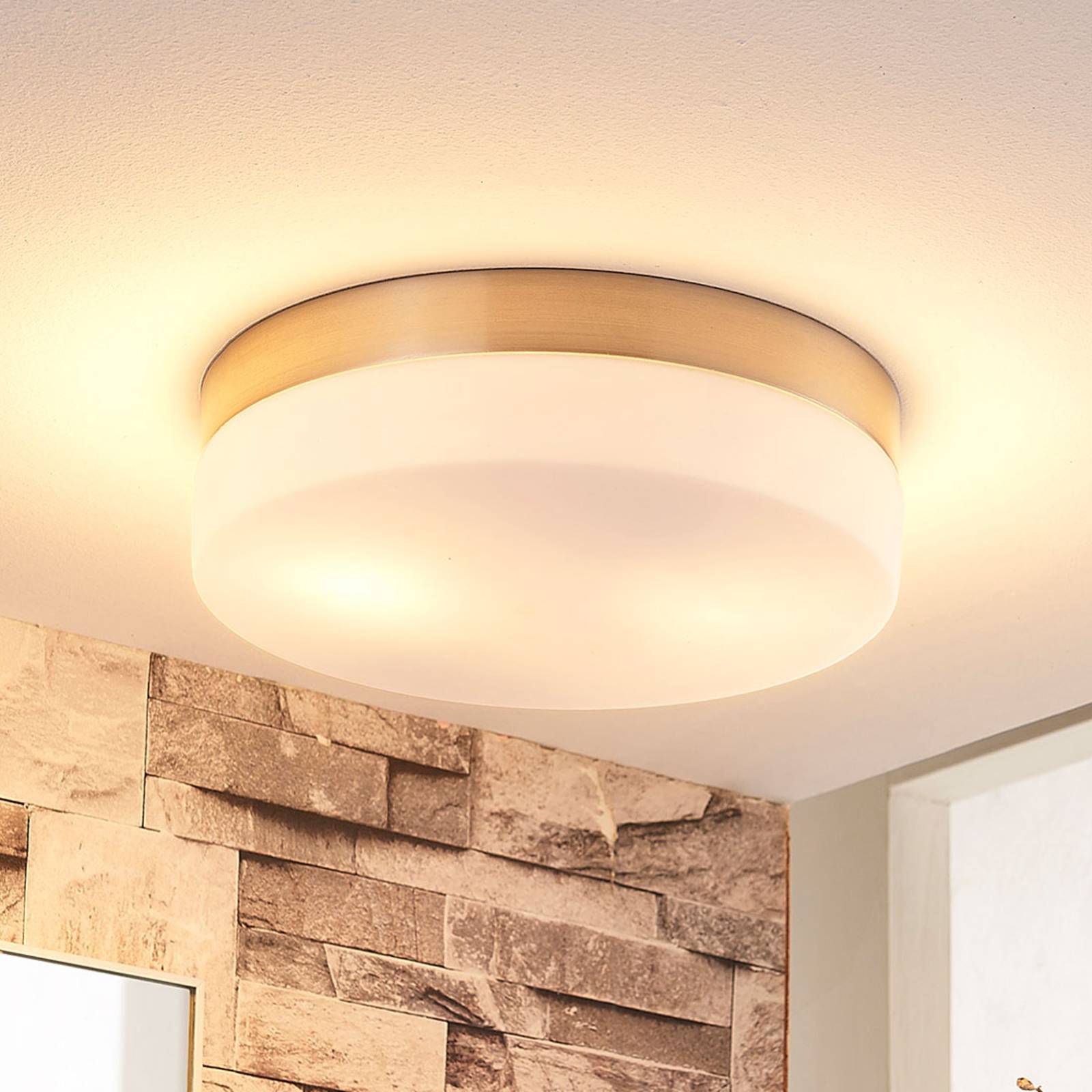 Lindby Bad-Deckenlampe Amilia, Ø 23,5 cm, E27, nickel, Glas Lindby Bad-Deckenlampe Amilia, Ø 23,5 cm, E27, nickel, Glas von LINDBY