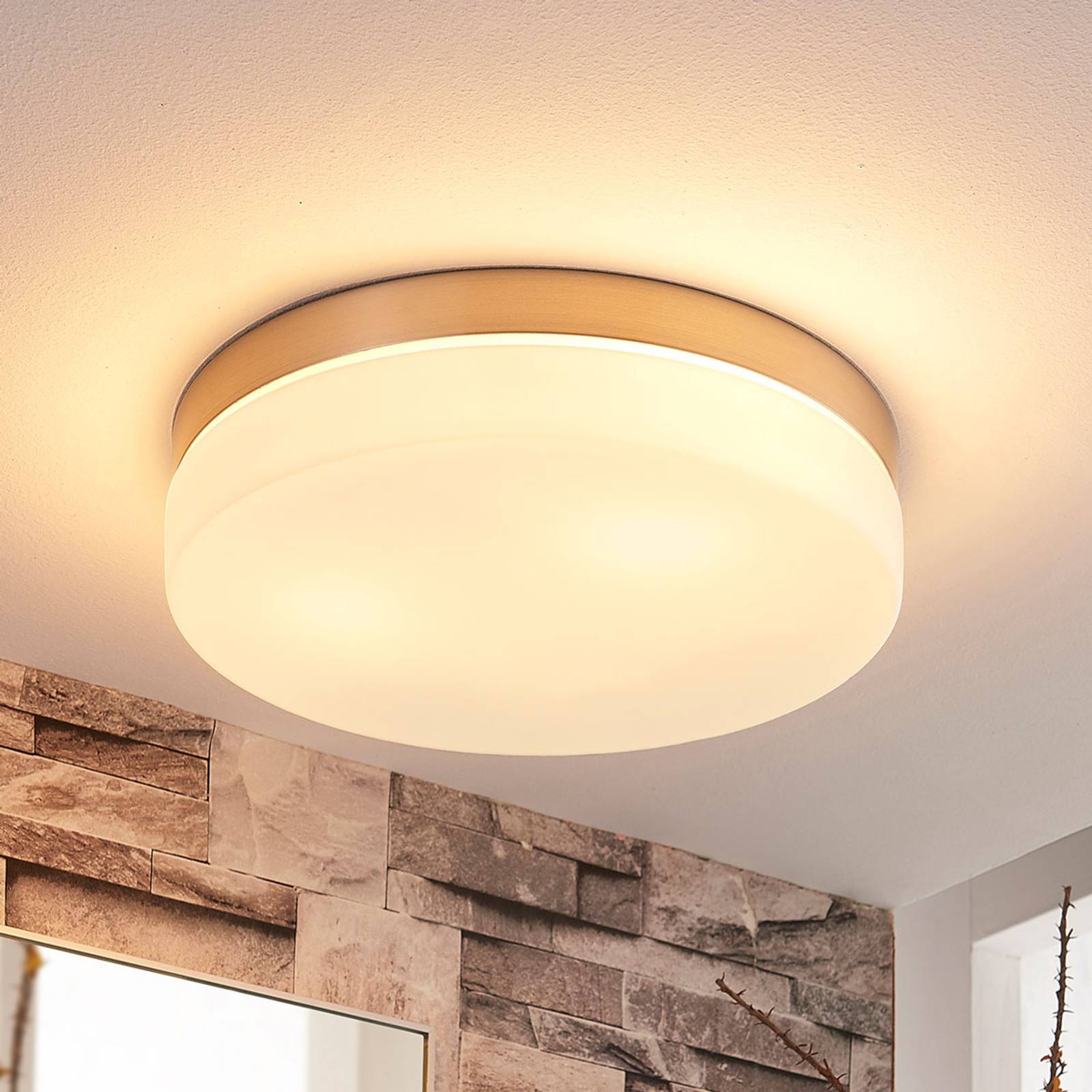 Lindby Bad-Deckenlampe Amilia, Ø 30 cm, E27, nickel, Glas Lindby Bad-Deckenlampe Amilia, Ø 30 cm, E27, nickel, Glas von LINDBY