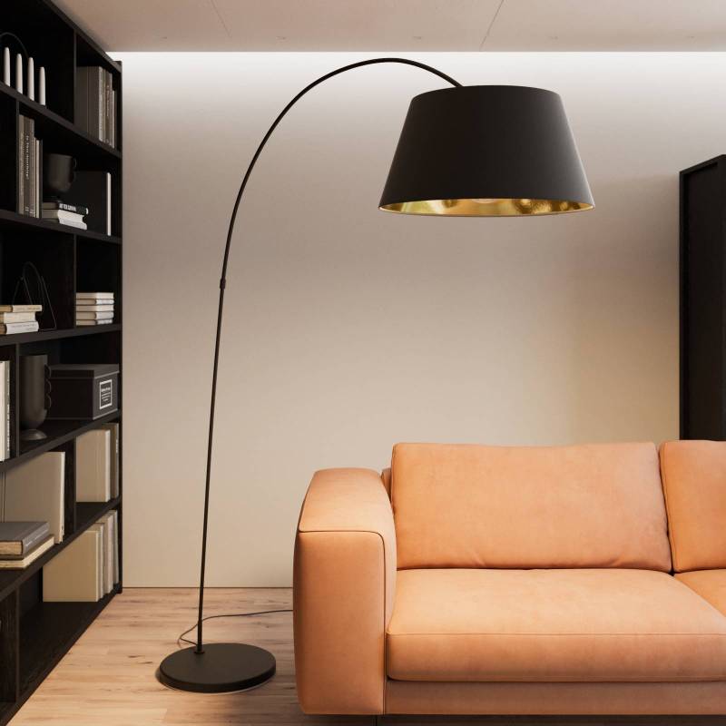 Lindby Stehleuchte Esti, schwarz/gold, Stoff, Höhe 192cm von LINDBY