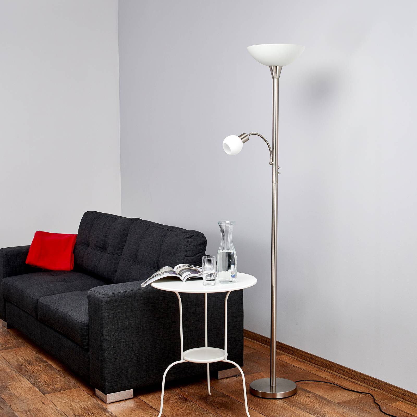 Lindby Stehlampe Elaina, Leselicht, nickelfarben, 180cm, E27 Lindby Stehlampe Elaina, Leselicht, nickelfarben, 180cm, E27 von LINDBY