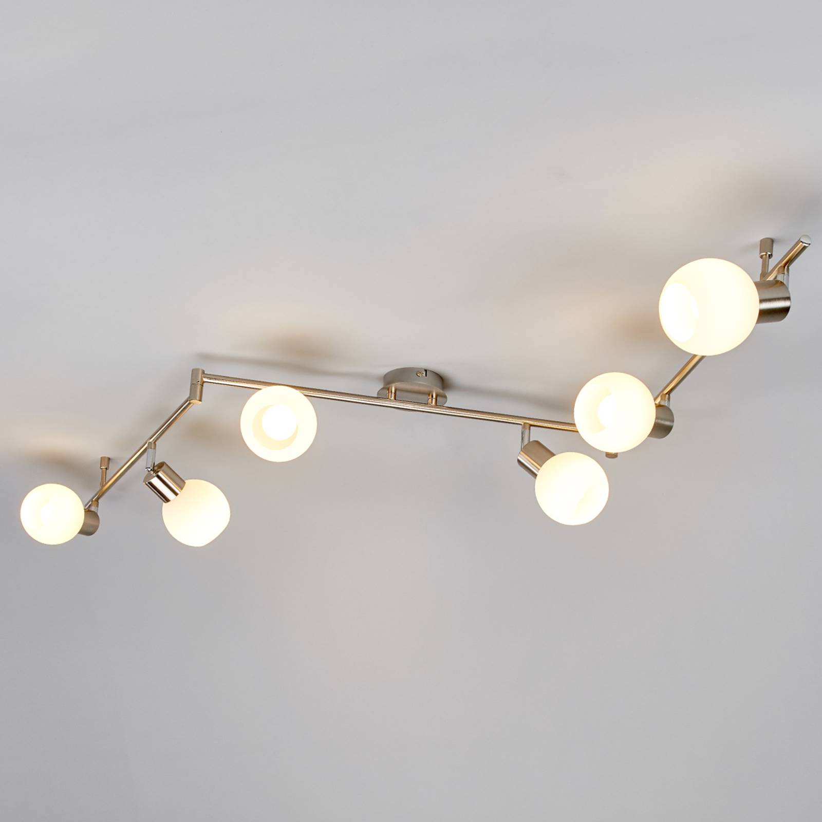 Lindby Deckenlampe Elaina, 180 cm, 6-flg., nickel, Glas, E14 Lindby Deckenlampe Elaina, 180 cm, 6-flg., nickel, Glas, E14 von LINDBY