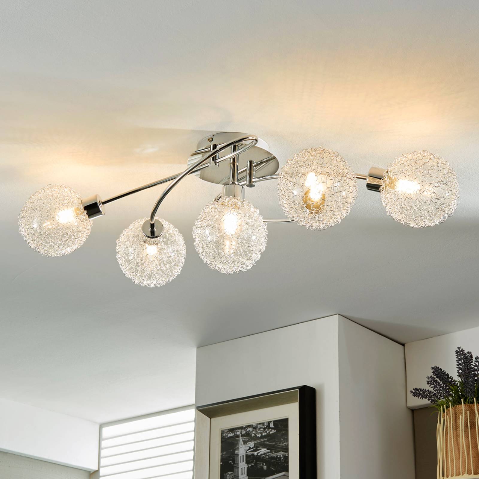 Lindby Deckenlampe Ticino, 65 cm, 5-flammig, Metall, Glas Lindby Deckenlampe Ticino, 65 cm, 5-flammig, Metall, Glas von LINDBY