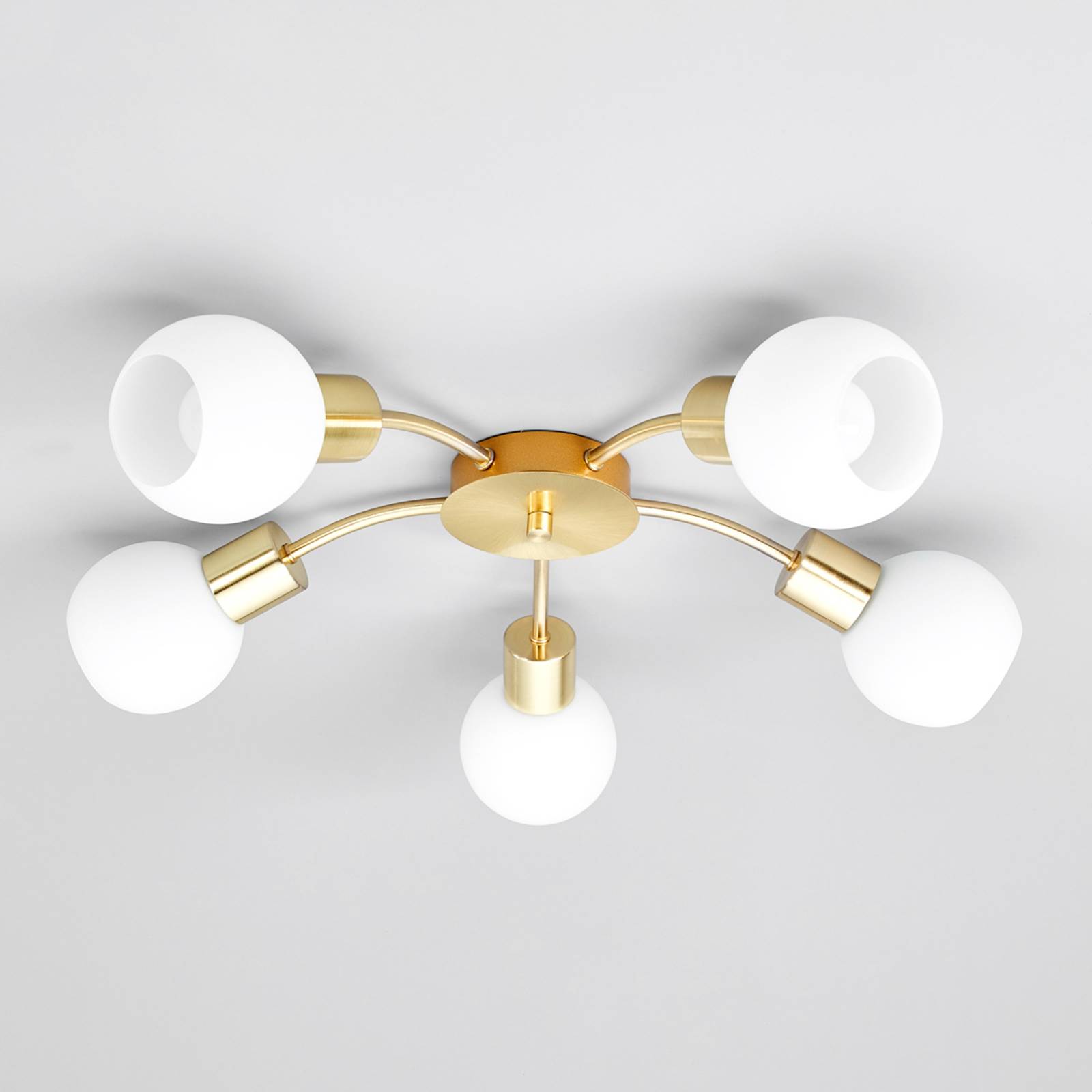 Lindby Deckenlampe Elaina, Ø54cm, 5-flg., messing, Glas, E14 Lindby Deckenlampe Elaina, Ø54cm, 5-flg., messing, Glas, E14 von LINDBY
