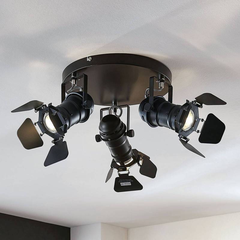 Lindby Deckenstrahler Tilen, 3-flg., schwarz, Metall, Ø 54cm von LINDBY