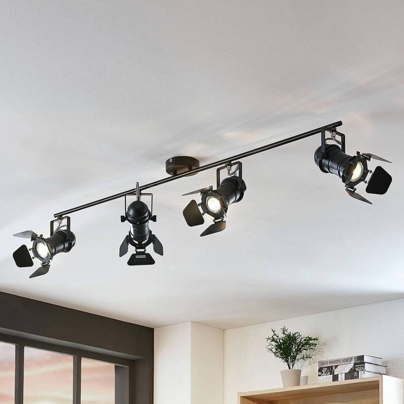 Lindby Deckenstrahler Tilen, 4-flg., schwarz, Metall, 125cm von LINDBY
