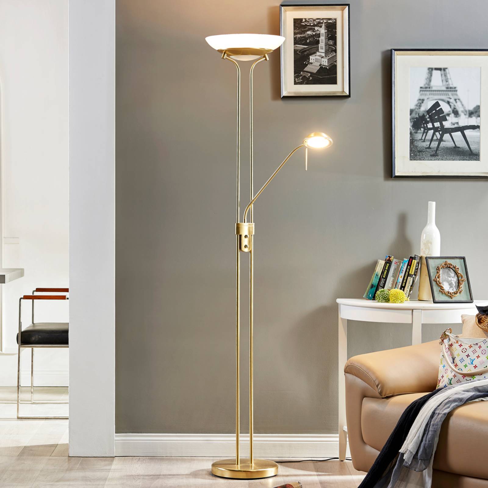 Lindby LED-Stehlampe Yveta, messing, Leselampe, dimmbar Lindby LED-Stehlampe Yveta, messing, Leselampe, dimmbar von LINDBY