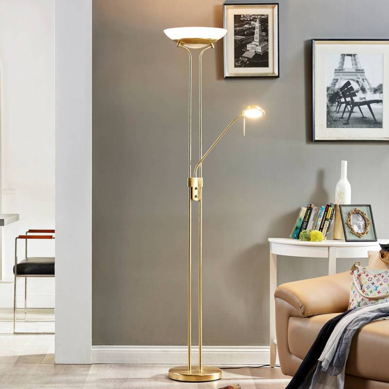 Lindby LED-Stehlampe Yveta, messing, Leselampe, dimmbar von LINDBY