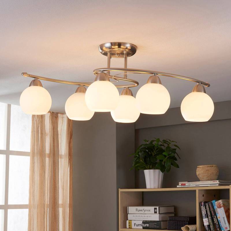 Lindby Deckenleuchte Svean, 6-flg., weiß, Glas, Länge 75cm von LINDBY