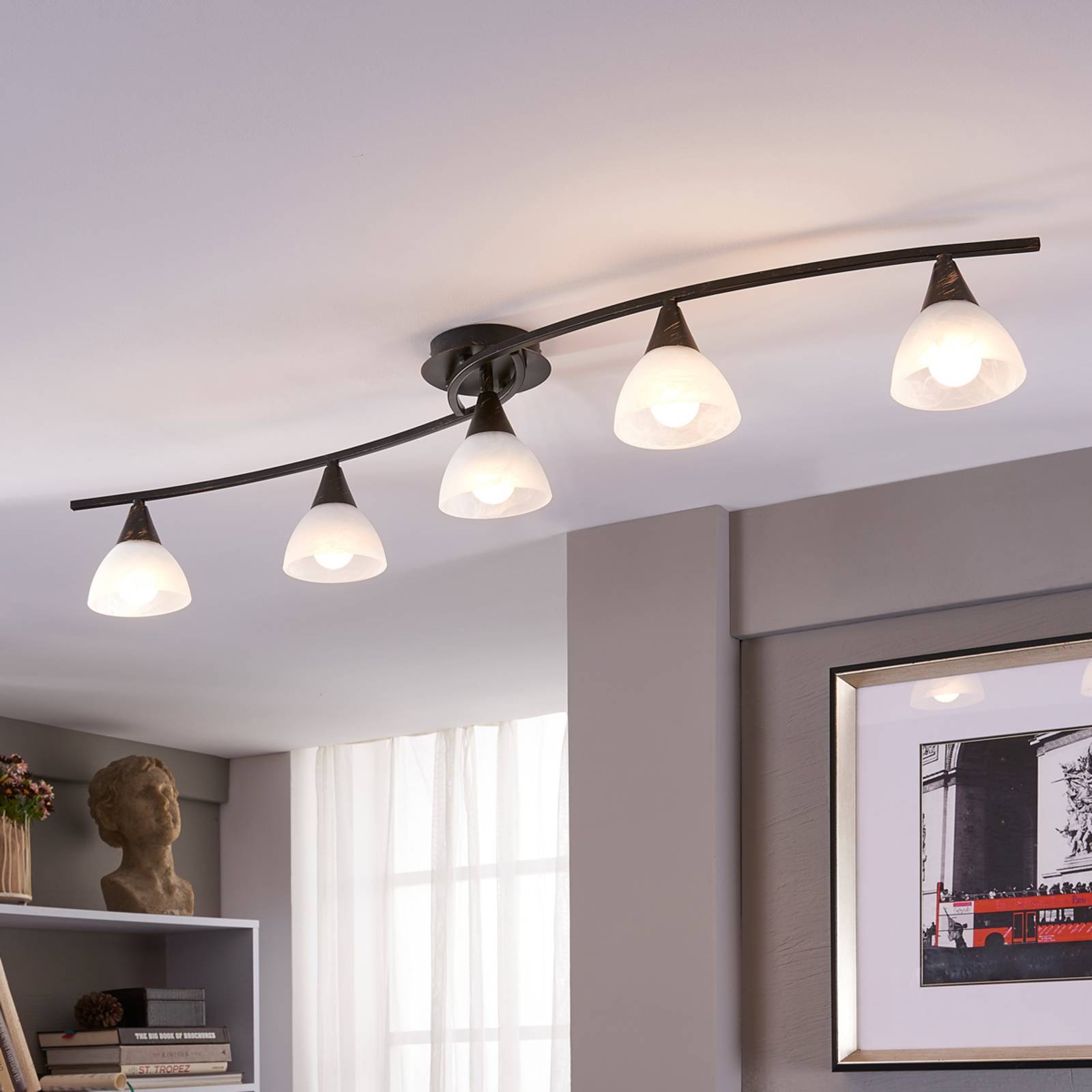 Lindby Deckenlampe Della, schwarz-gold, 110 cm, 5-flg., E14 Lindby Deckenlampe Della, schwarz-gold, 110 cm, 5-flg., E14 von LINDBY