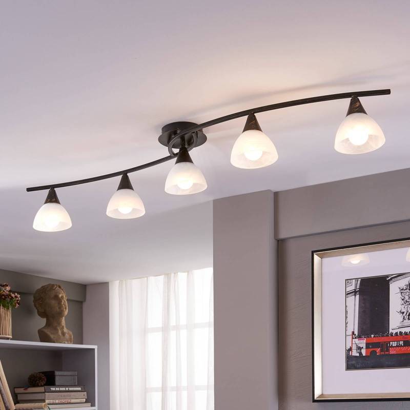 Lindby Deckenlampe Della, schwarz-gold, 110 cm, 5-flg., E14 von LINDBY