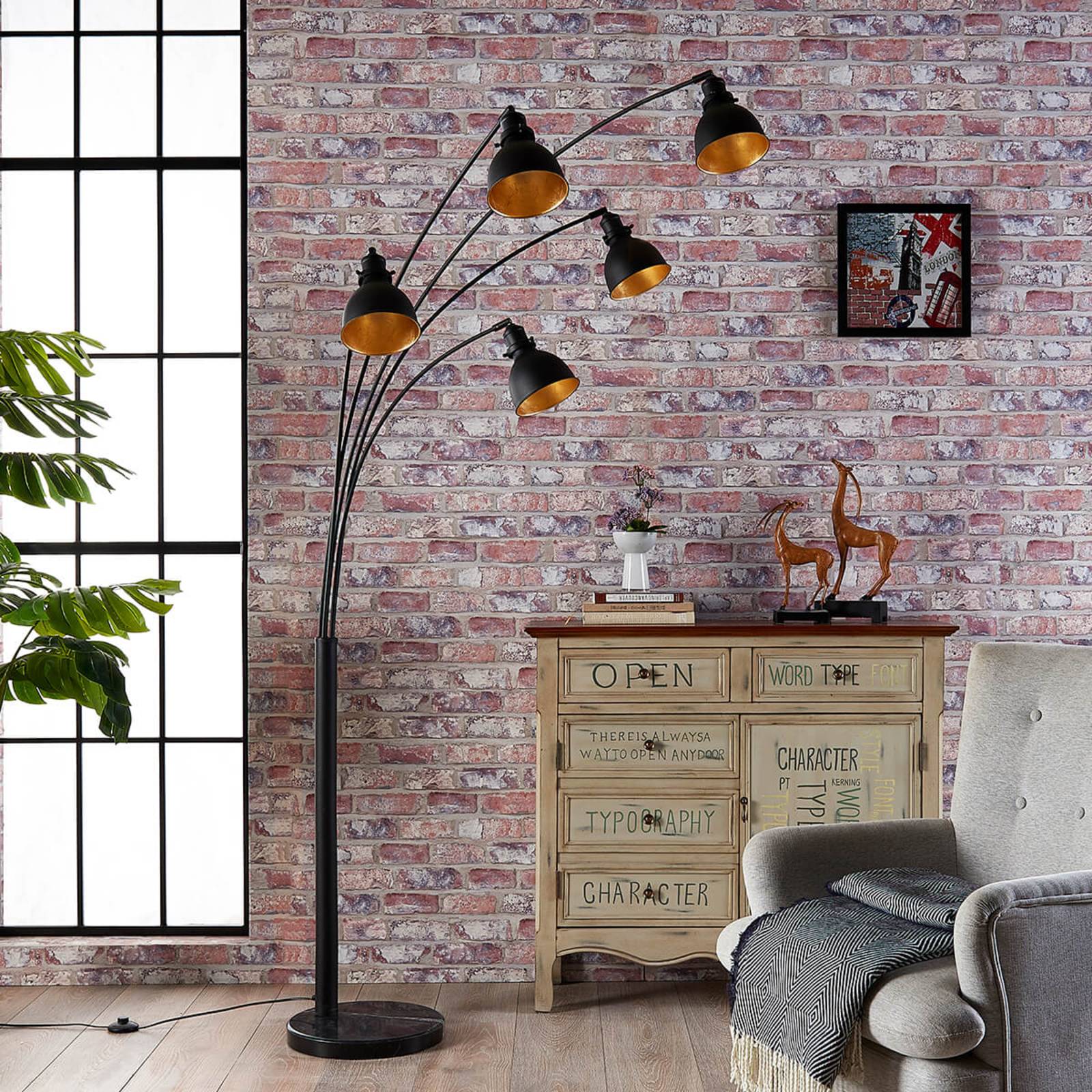 Lindby Stehlampe Lira, 5-flg., Höhe 205 cm, schwarz, gold Lindby Stehlampe Lira, 5-flg., Höhe 205 cm, schwarz, gold von LINDBY