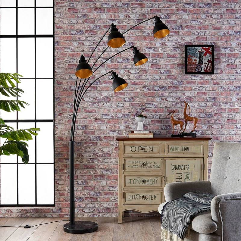 Lindby Stehlampe Lira, 5-flg., Höhe 205 cm, schwarz, gold von LINDBY