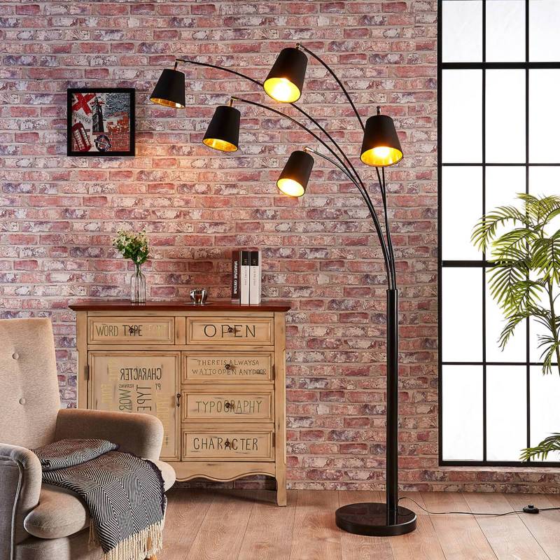 Lindby Bogenleuchte Tinne, schwarz/gold, Marmor, 5-flg., E14 von LINDBY