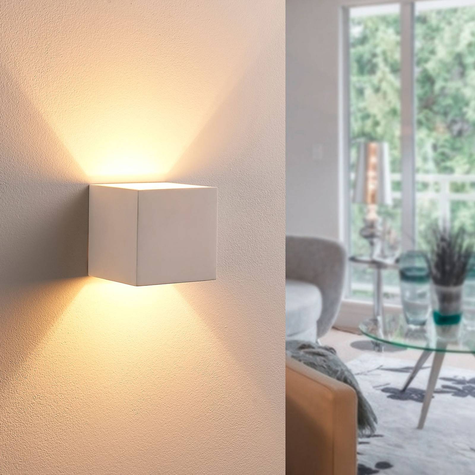 Lindby Wandleuchte Kay, weiß, Gips, 2er-Set von LINDBY