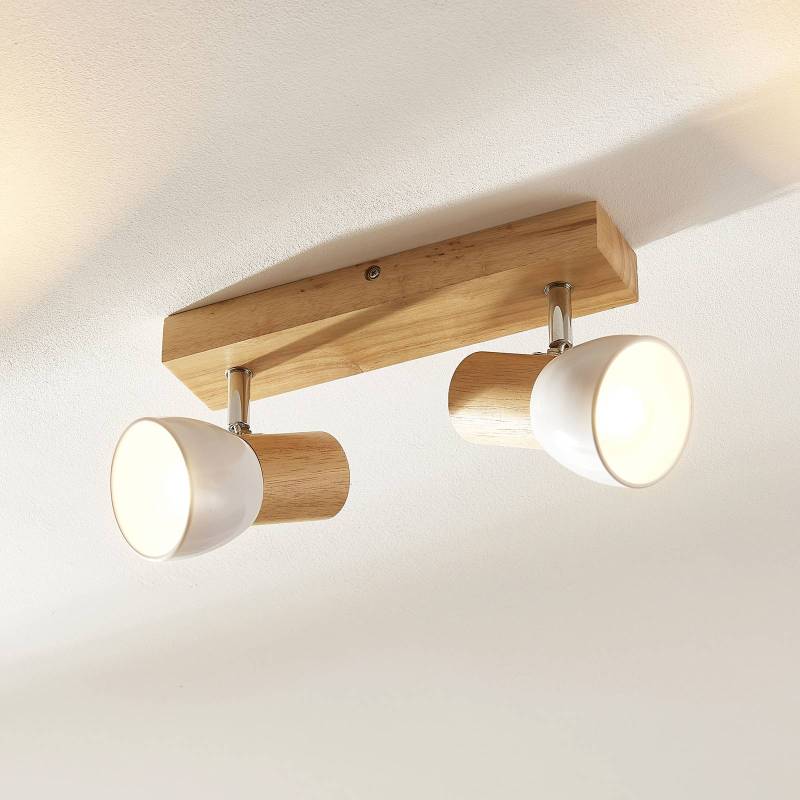 Lindby Deckenleuchte Thorin, 27 cm, 2-flg., weiß, Holz, E14 von LINDBY