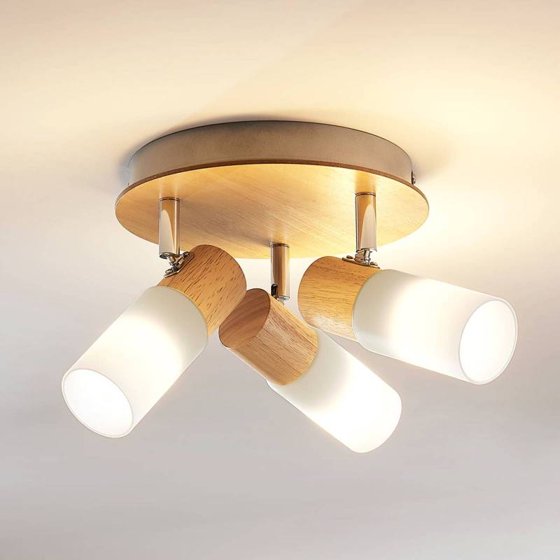 Lindby Deckenstrahler Christoph, 20 cm, 3-flg, Holz, Rondell von LINDBY
