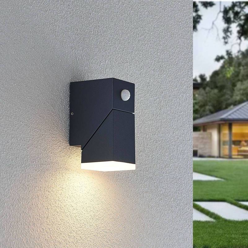 Lindby LED-Wandleuchte Sally, 15 cm, anthrazit, IP54, Sensor von LINDBY
