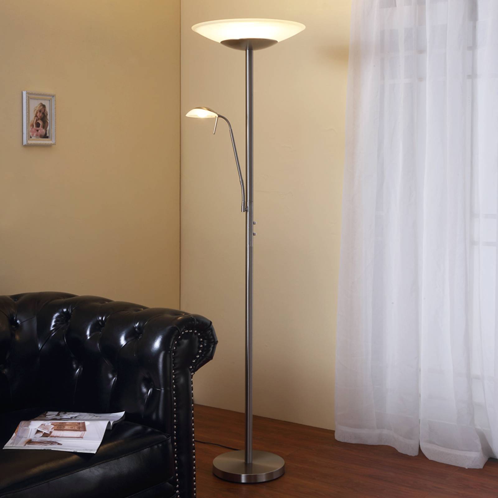 Lindby LED-Stehleuchte Ragna, Leselicht, nickel, dimmbar Lindby LED-Stehleuchte Ragna, Leselicht, nickel, dimmbar von LINDBY