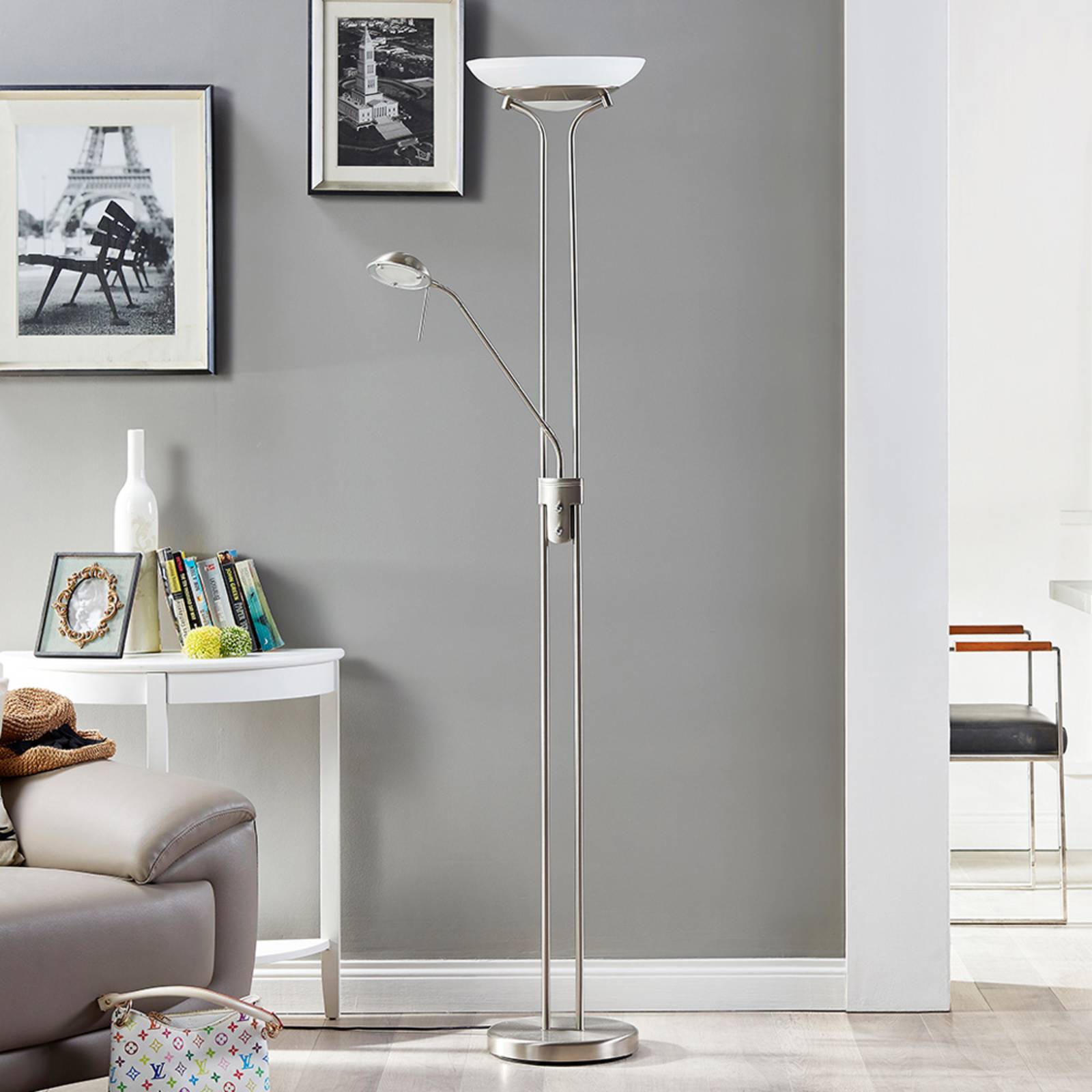 Lindby LED-Stehlampe Yveta, nickelfarben, Leselampe, dimmbar Lindby LED-Stehlampe Yveta, nickelfarben, Leselampe, dimmbar von LINDBY
